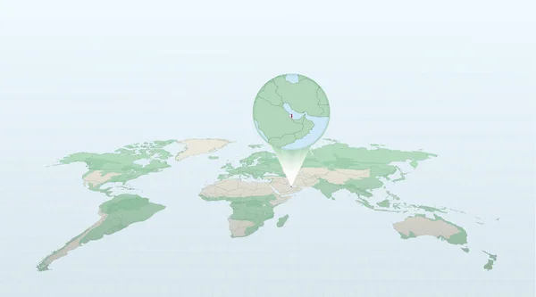 Mapa Mundo Perspectiva Mostrando Localização País Qatar Com Mapa Detalhado — Vetor de Stock