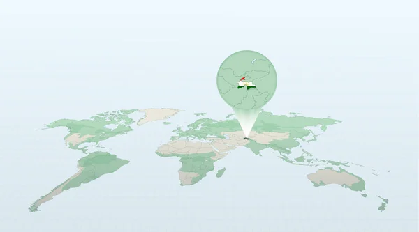 Mapa Świata Perspektywie Pokazuje Lokalizację Kraju Tadżykistan Szczegółową Mapą Flagą — Wektor stockowy