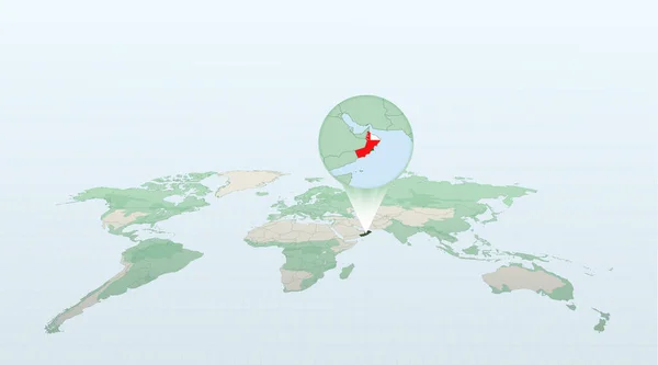 Mapa Světa Perspektivě Zobrazující Polohu Země Omán Podrobnou Mapou Vlajkou — Stockový vektor