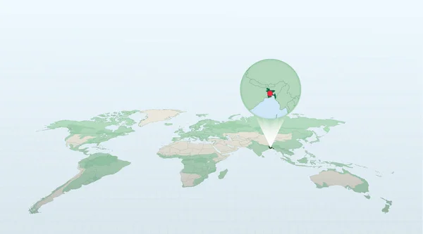 Wereldkaart Perspectief Van Locatie Van Bangladesh Met Gedetailleerde Kaart Met — Stockvector