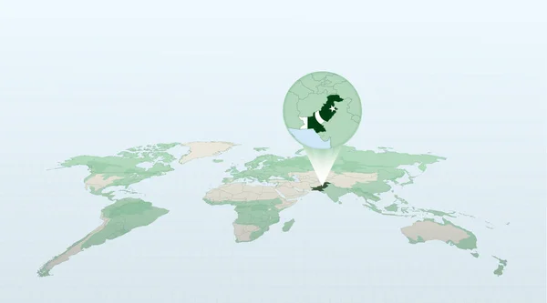 Mapa Mundo Perspectiva Mostrando Localização País Paquistão Com Mapa Detalhado — Vetor de Stock