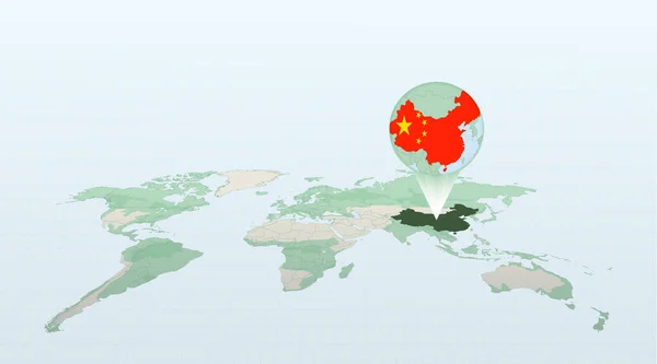 Wereldkaart Perspectief Van Locatie Van Het Land China Met Gedetailleerde — Stockvector