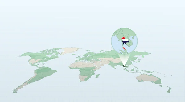 用带有泰国国旗的详细地图勾画出泰国的位置的世界地图 — 图库矢量图片