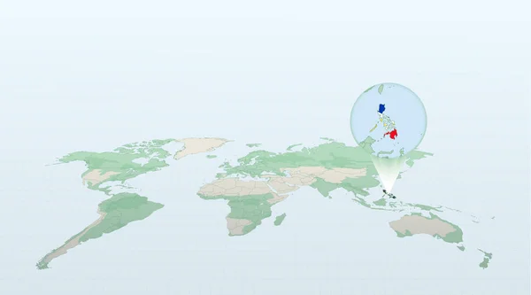 Mapa Mundo Perspectiva Mostrando Localização País Filipinas Com Mapa Detalhado — Vetor de Stock
