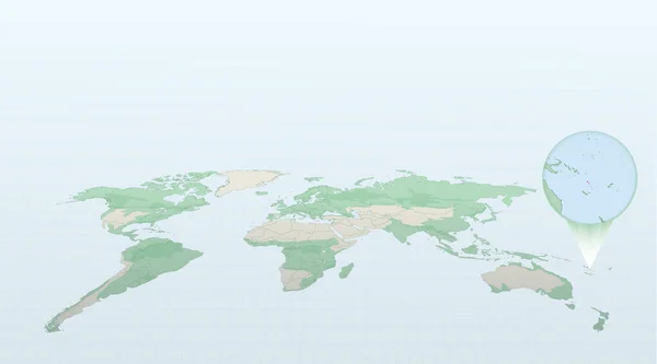 Карта Мира Перспективе Показывающая Расположение Страны Вануату Подробной Картой Флагом — стоковый вектор