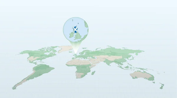 Carte Monde Perspective Montrant Emplacement Pays Écosse Avec Carte Détaillée — Image vectorielle