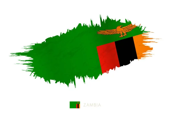 Malovaná Kartáčová Vlajka Zambii Vlnivým Efektem — Stockový vektor
