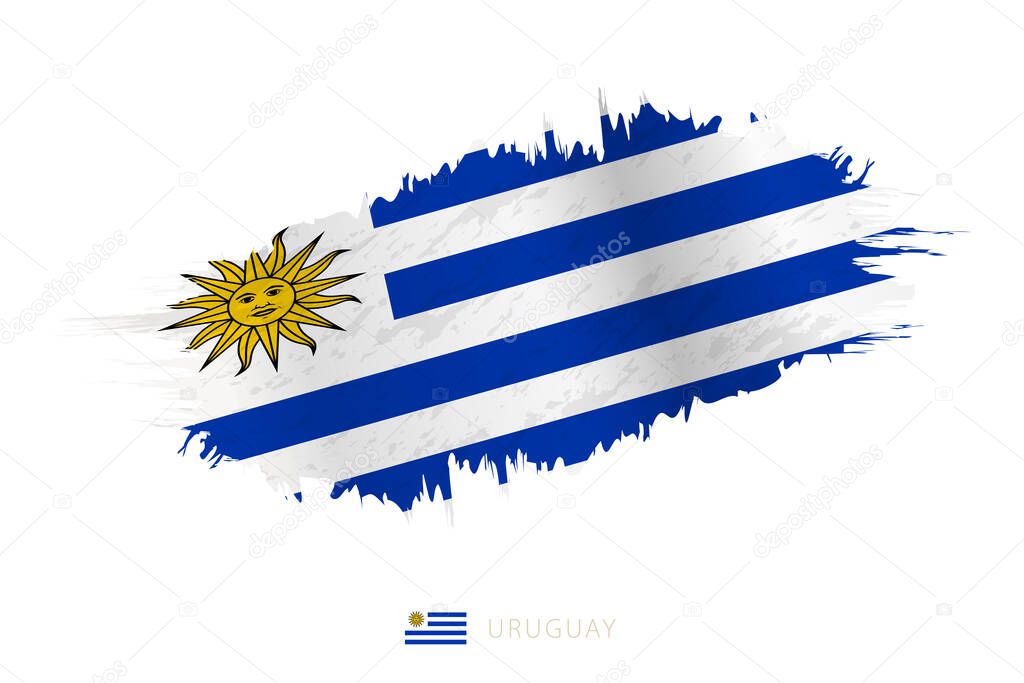 Painted brushstroke flag of Uruguay with waving effect.