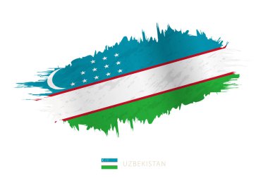 Özbekistan 'ın el sallama efektli boyalı fırça darbesi bayrağı.