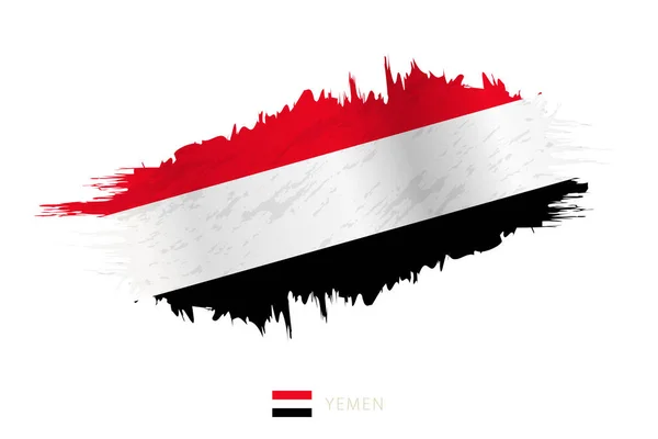 Malovaný Kartáčnický Prapor Jemenu Vlnícím Efektem — Stockový vektor