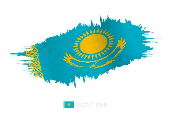 Geschilderde Penseelstreek Vlag Van Kazachstan Met Golvend Effect — Stockvector