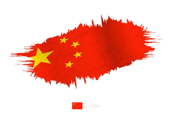 Geschilderde Penseelstreek Vlag Van China Met Golvend Effect — Stockvector