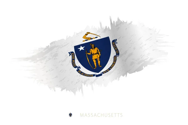 Malowana Flaga Pędzla Massachusetts Efektem Falowania — Wektor stockowy