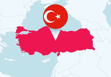 Seçili Türkiye haritası ve Türkiye bayrağı simgesiyle Avrupa.