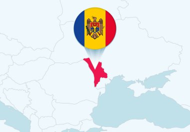 Seçili Moldova haritası ve Moldova bayrak simgesiyle Avrupa.