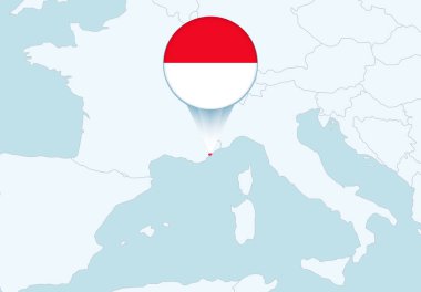 Seçili Monako haritası ve Monako bayrak simgesiyle Avrupa.