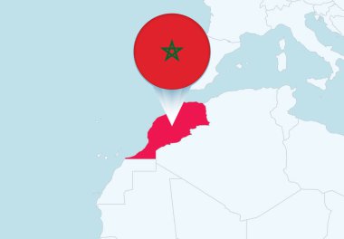 Seçili Fas haritası ve Fas bayrağı simgesine sahip Afrika.