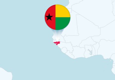 Seçili Gine-Bissau haritasına ve Gine-Bissau bayrak simgesine sahip Afrika.