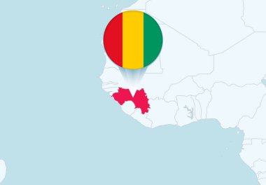Seçili Gine haritası ve Gine bayrağı simgesiyle Afrika.