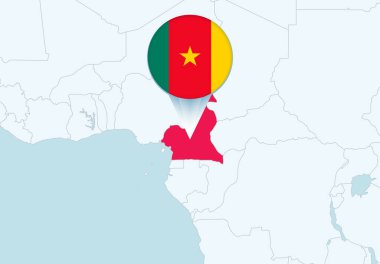 Seçili Kamerun haritası ve Kamerun bayrak simgesine sahip Afrika.