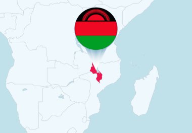 Seçili Malawi haritası ve Malavi bayrak simgesine sahip Afrika.