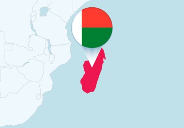Seçili Madagaskar haritası ve Madagaskar bayrak simgesine sahip Afrika.