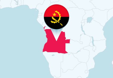 Seçili Angola haritası ve Angola bayrak simgesiyle Afrika.