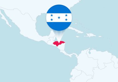 Seçili Honduras haritası ve Honduras bayrak simgesine sahip Amerika.