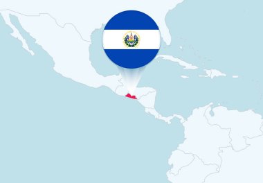 Seçilmiş El Salvador haritası ve El Salvador bayrak ikonu olan Amerika.