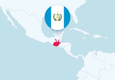 Seçili Guatemala haritası ve Guatemala bayrak simgesiyle Amerika.