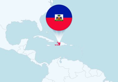 Seçilmiş Haiti haritası ve Haiti bayrağı simgesine sahip Amerika.
