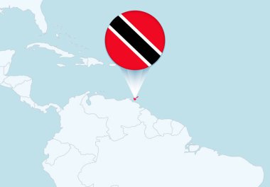 Seçilmiş Trinidad ve Tobago haritasıyla Amerika ve Trinidad ve Tobago bayrak simgesi.