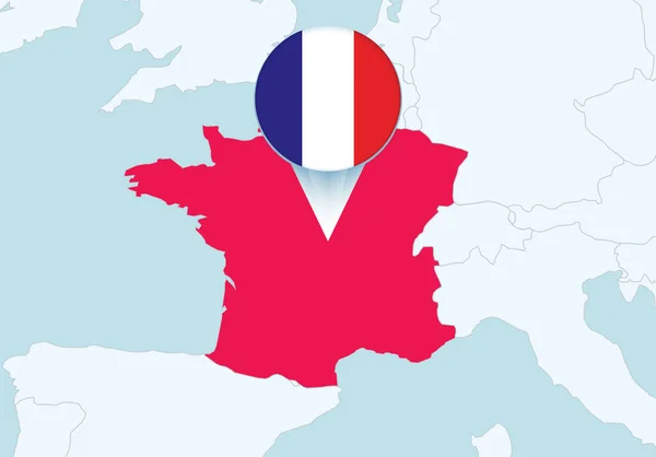 Европа Выбранной Картой Франции Иконкой Флага Франции — стоковый вектор