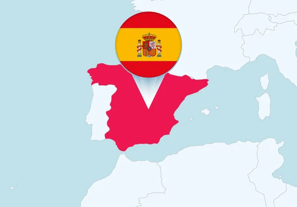 Europa Con Mapa España Seleccionado Icono Bandera España — Vector de stock