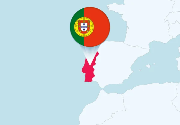 带有选定葡萄牙地图和葡萄牙国旗图标的欧洲 — 图库矢量图片