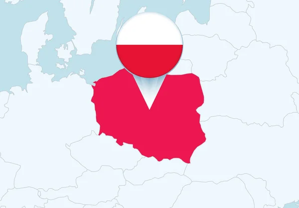 Europa Wybraną Mapą Polski Ikoną Flagi Polski — Wektor stockowy