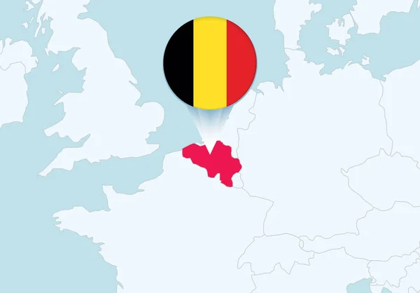 Europe Avec Carte Sélectionnée Belgique Icône Drapeau Belge — Image vectorielle