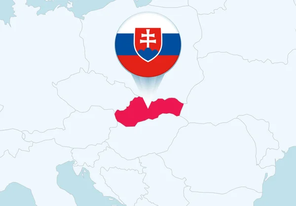 Evropa Vybranou Mapou Slovenska Ikonou Vlajky Slovenska — Stockový vektor