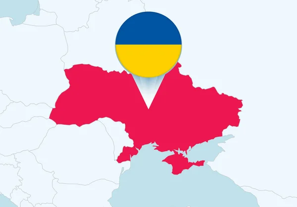 Evropa Vybranou Mapou Ukrajiny Ikonou Vlajky Ukrajiny — Stockový vektor
