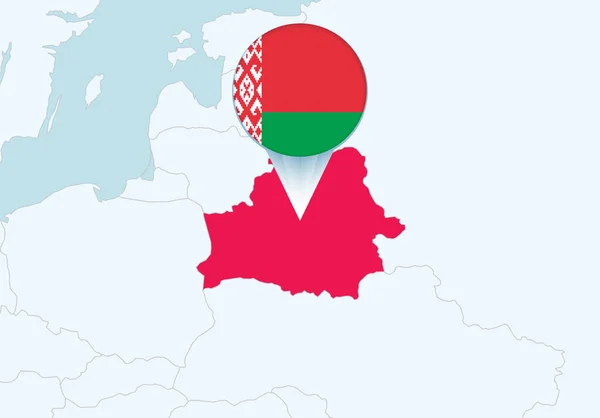 Europa Com Mapa Bielorrússia Selecionado Ícone Bandeira Bielorrússia — Vetor de Stock