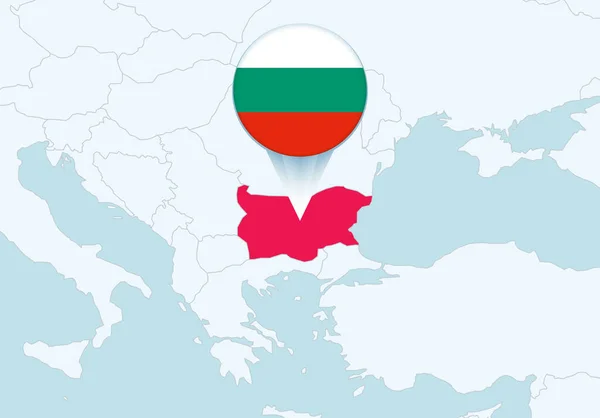 Europa Com Mapa Bulgária Selecionado Ícone Bandeira Bulgária — Vetor de Stock