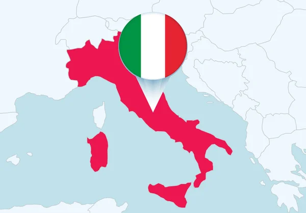 Europa Met Geselecteerde Italië Kaart Italië Vlag Pictogram — Stockvector