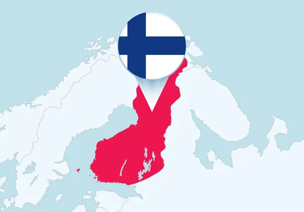 選択したフィンランドの地図とフィンランドの旗のアイコンを持つヨーロッパ — ストックベクタ