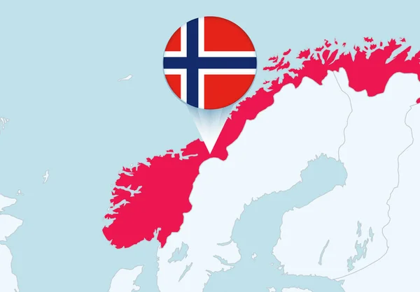 Europa Com Mapa Noruega Selecionado Ícone Bandeira Noruega —  Vetores de Stock
