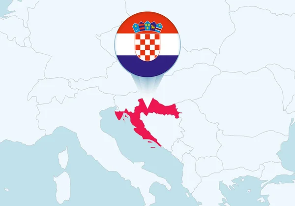 Europa Met Geselecteerde Kroatische Kaart Kroatische Vlag Icoon — Stockvector