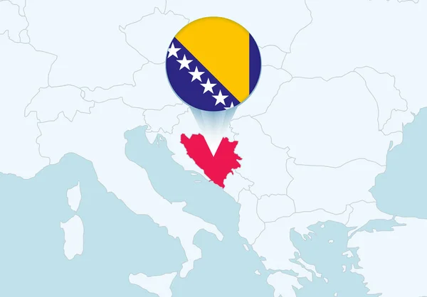 選択されたボスニア ヘルツェゴビナの地図とボスニア ヘルツェゴビナの旗のアイコンを持つヨーロッパ — ストックベクタ