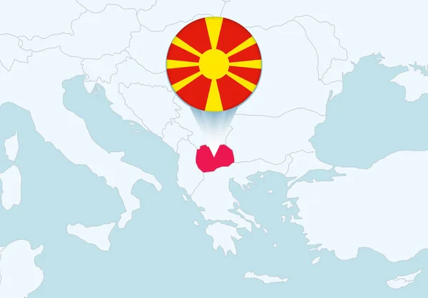 Europa Con Mapa Seleccionado Macedonia Icono Bandera Macedonia — Archivo Imágenes Vectoriales