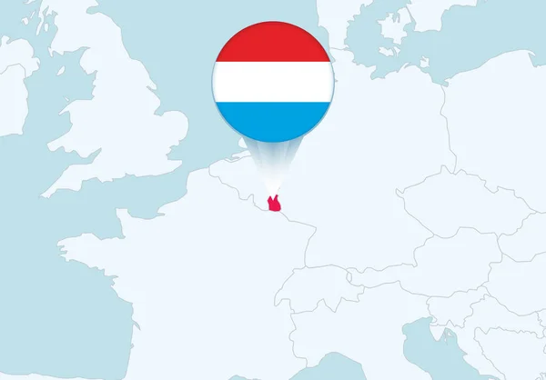 Europa Com Mapa Luxemburgo Selecionado Ícone Bandeira Luxemburgo — Vetor de Stock