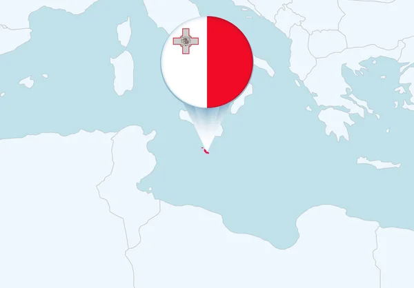 Europa Con Mapa Malta Seleccionado Icono Bandera Malta — Vector de stock