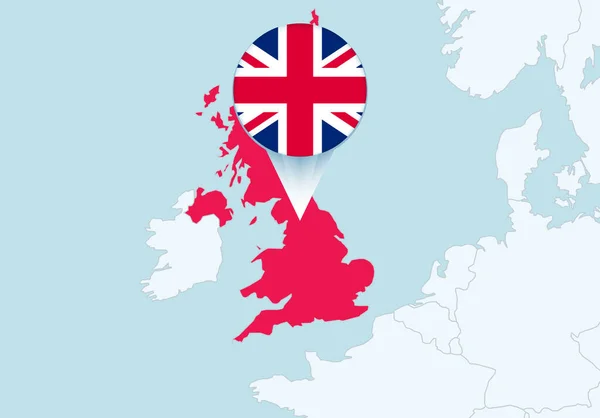Europa Wybraną Mapą Zjednoczonego Królestwa Ikoną Flagi Zjednoczonego Królestwa — Wektor stockowy